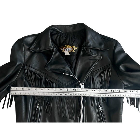 Vintage Universal Rider Motorcycle Leather Jacket Size‎ 10 Black Fringe Moto - Picture 5 of 16